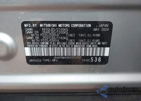 2024 Mitsubishi Eclipse Cross Se S-Awc/Sel S-Awc from USA, damaged, VIN JA4ATWAA9RZ071707